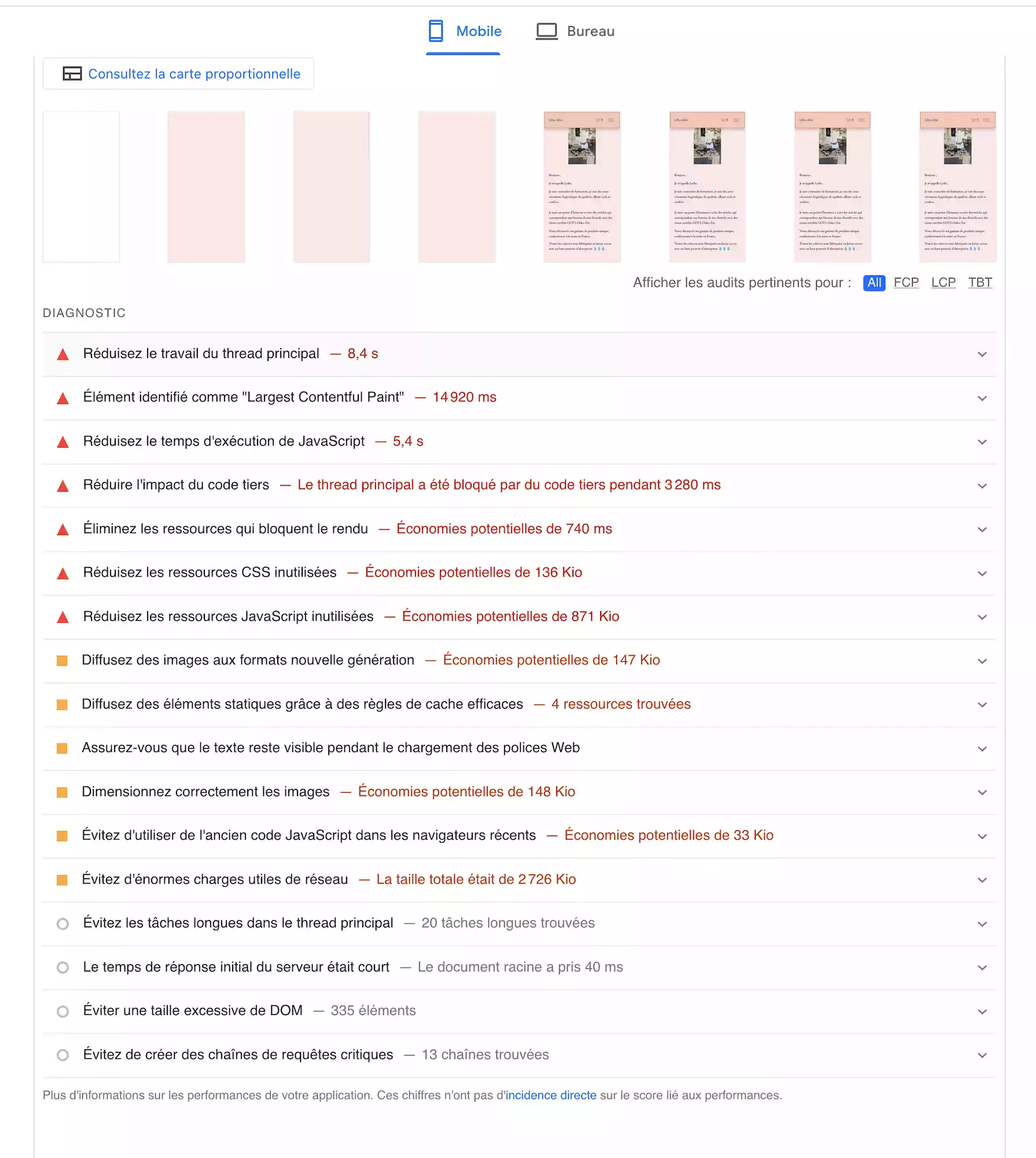 Deuxième page du rapport de Google PageSpeed Insight.